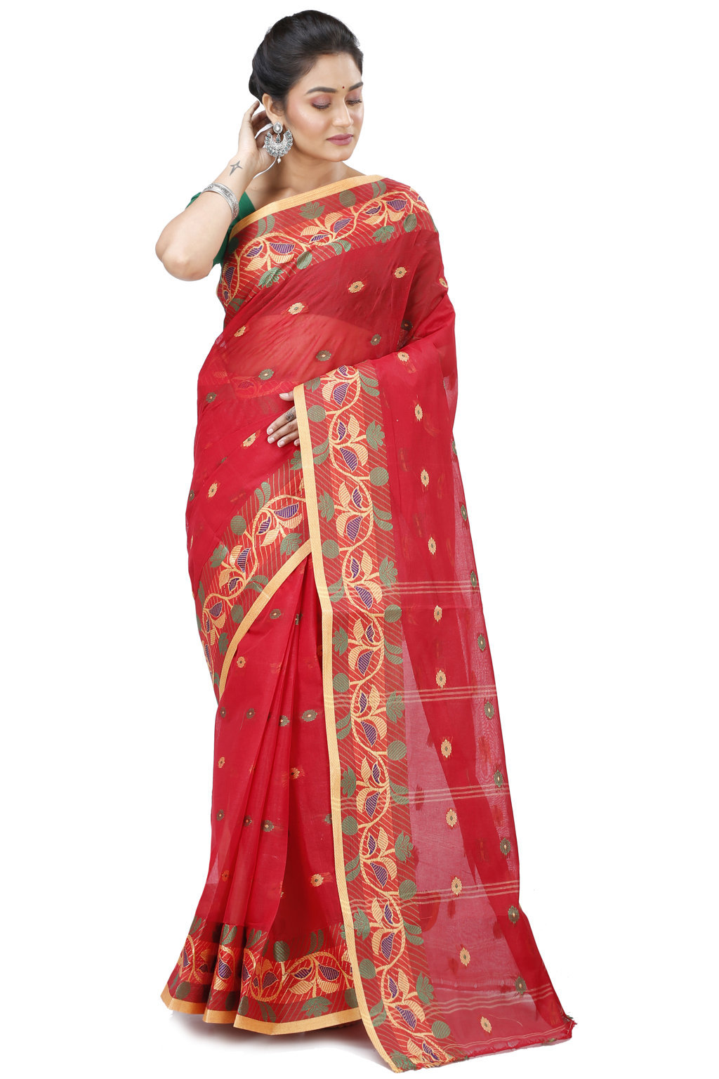 Red Pure Cotton Govindi Tant Saree (940)